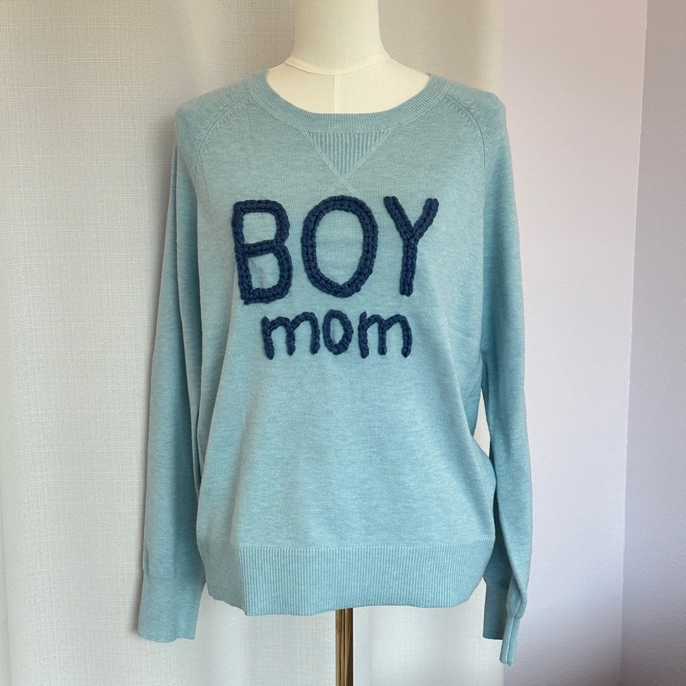 Boy Mom Hand-Embroidery Pink Lightweight Sweater, MED, Great Mother’s Day Gift!